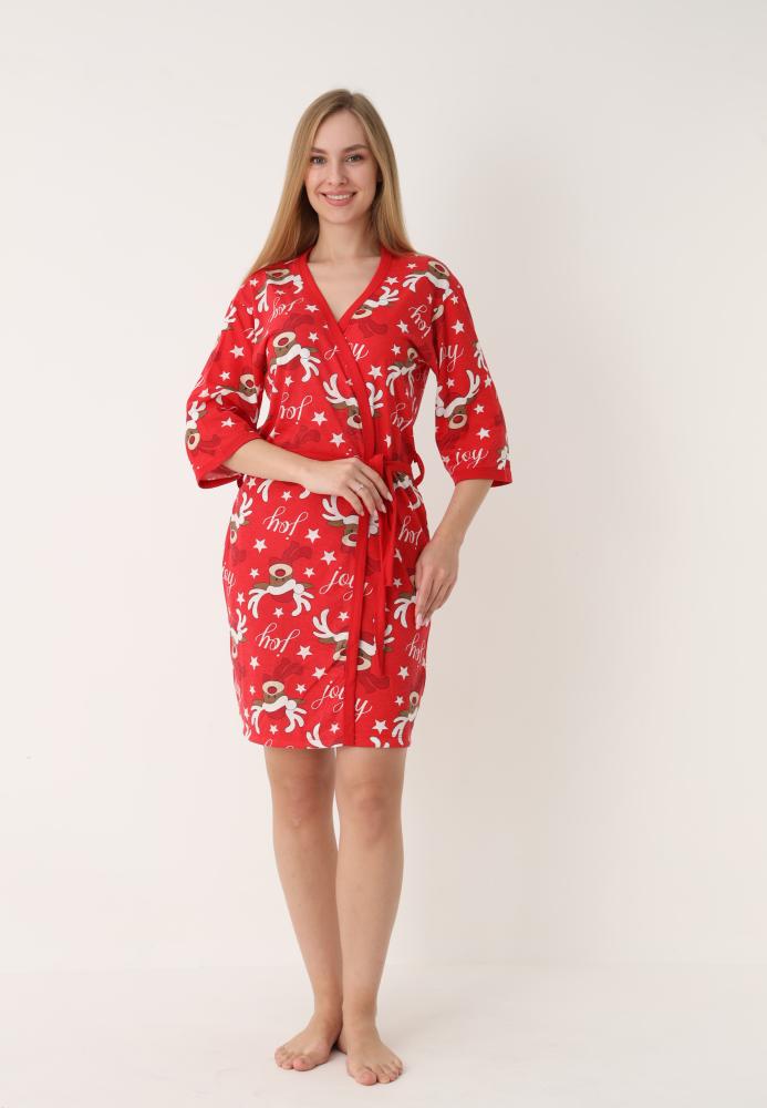 Halat dama Craciun,maneci 3/4,imprimeu reni ,culoare rosu ,En-gros